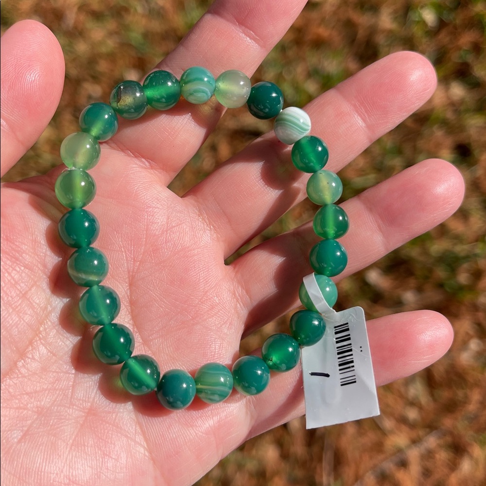 NWT Natural Green Onyx Beaded Elastic Bracelet - Picture 3 of 8